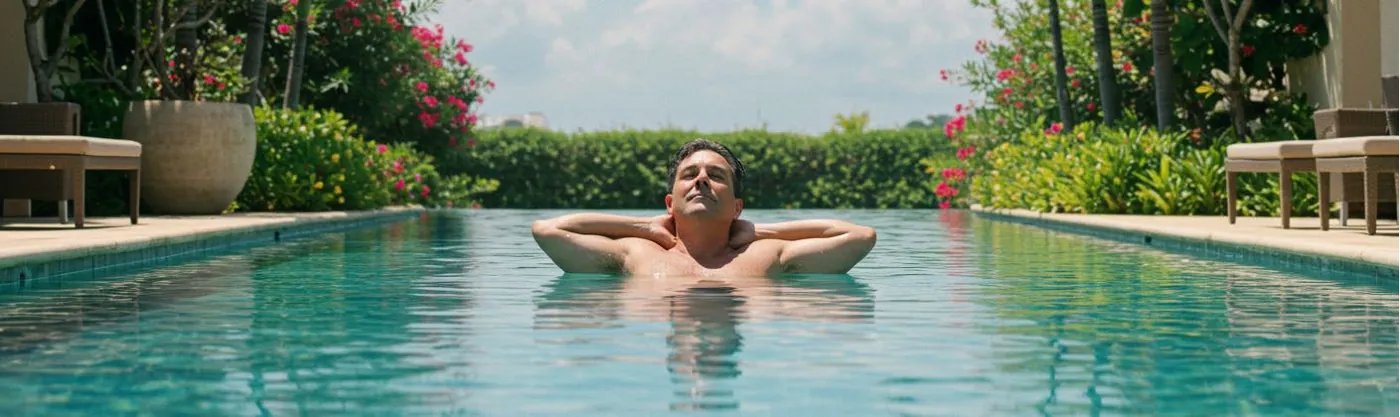 Homem relaxando em piscina aquecida